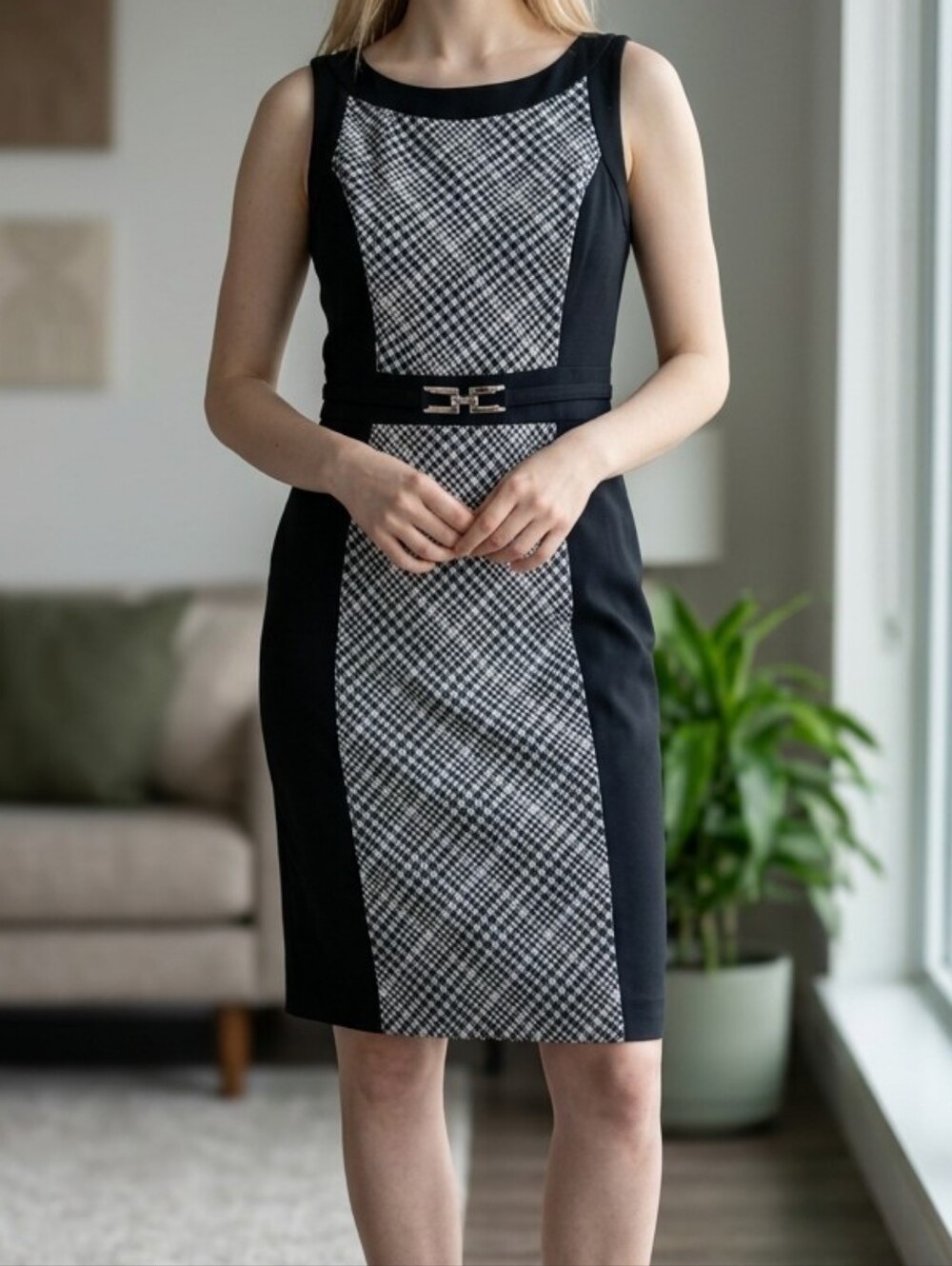 White House Black Market Sheath  Houndstooth Dress Women's Size 4